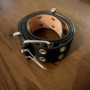 Grommet Black faux Leather Belt with Silver Buckle